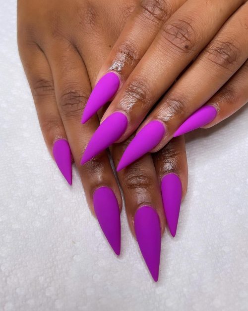 Summer Nail Design. Long Bright Purple Stilleto Nail