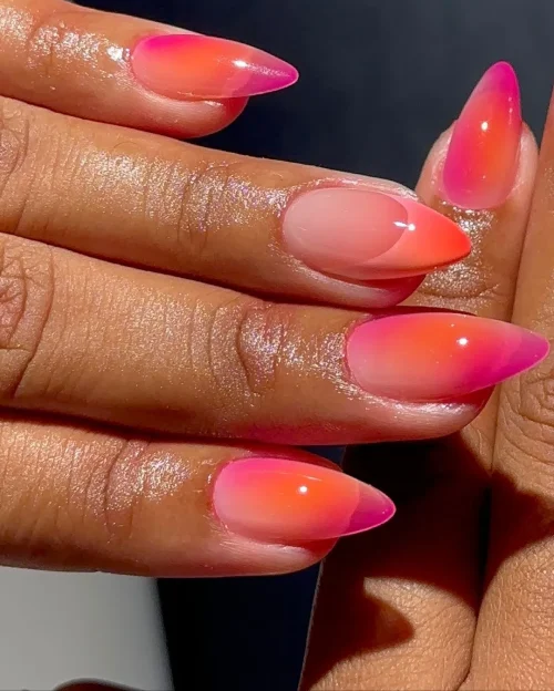 Summer Nails. Bright Ombre Nail. Orange and Pink
